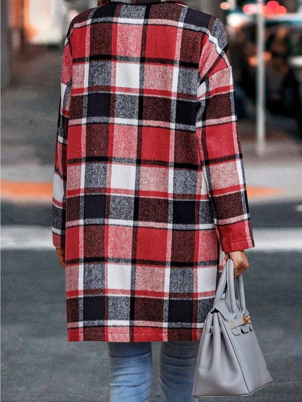 Pretty Garden Red Plaid Long Coat